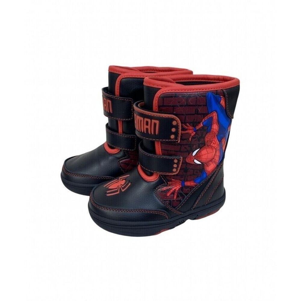 Marvel Boys Spider-Man Light-Up Hook & Loop Winter Boots Red/Black Size 8